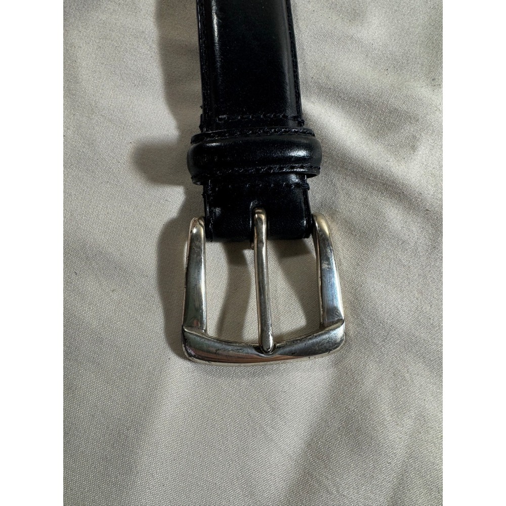 Roundtree & Yorke Mens Black Leather Belt Silver Buckle Geometric Texture 34